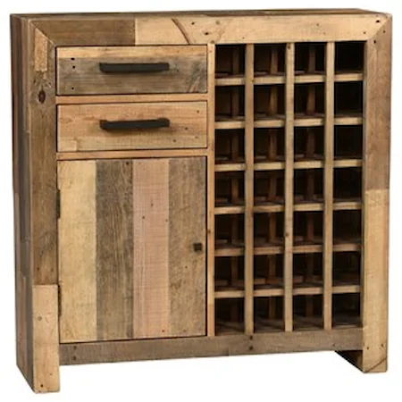 Light Transitional Reclaimed Pine Wood Wine Cabinet with Wine Storage